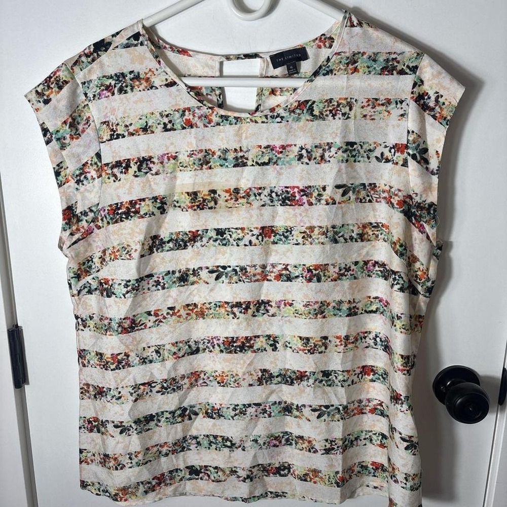 The Limited XL Floral Striped Blouse Ivory Multicolor
